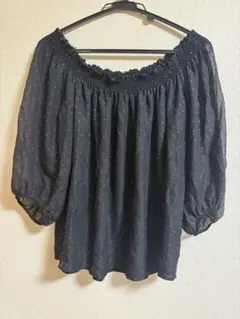 【美品】ZARA ザラ ドット柄 シアー オフショルダー ブラウス 黒のサムネイル
