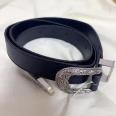 黒レザー ベルト シルバー装飾バックル y2k