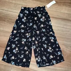 新品100110120花柄 ガウチョ黒フラワーワイドパンツデニムダンガリー好き