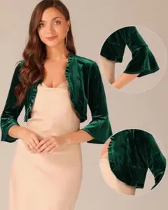 Allegra K レディース ベルベット オープンフロント ボレロ Lサイズ