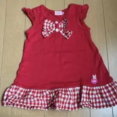 赤 チェック柄 フリル付きワンピース 80 ミキハウス