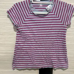 プチバトー　ボルダーと水色のストライプ Tシャツ　130