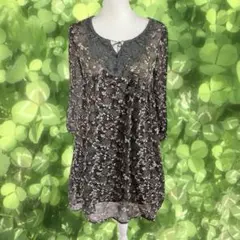 森ガール フェアリーグランジ 花柄 ブラウン かぎ編み シースルーチュニック