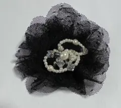◆新品　ヘアクリップ ピン バレッタ ヘアクセサリー パール調 レース ブラック