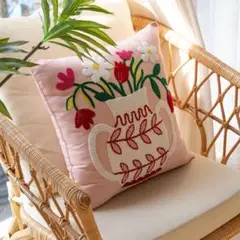 2枚セット クッションカバー 立体刺繍 ピンク 北欧風 45×45 ベルベット