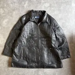 レザージャケット カーコート ブラック 3XL ジップアップ レザーコート 古着