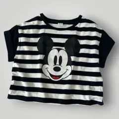 DISNEY　トレンド　ミッキーマウス　ボーダー柄　半袖Tシャツ　クロップド丈のサムネイル