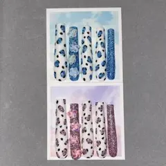 キッズネイルチップ ギャルネイル スーパーロングスクエア ピンク×青 ヒョウ柄