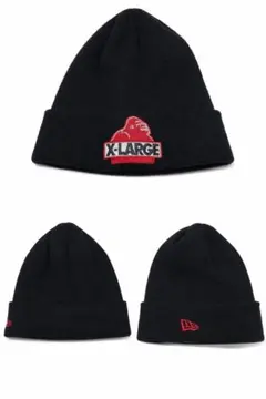 XLARGE × New Era ニット帽ビーニー ブラック 赤ゴリラ刺繍ロゴ