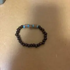 ウッドビーズ ブレスレット 花柄アクセント