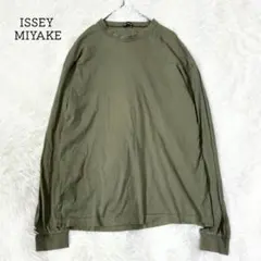 良品✨ イッセイミヤケ ロング Tシャツ 長袖 カーキ コットン ロゴ 希少のサムネイル