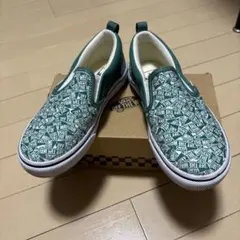 Vans スリッポン グリーン ロゴプリント