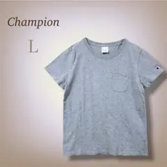 チャンピオン 半袖 Tシャツ ワンポイント ロゴ刺繍 ポケット付 綿 無地 L