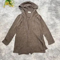 フード付きニットカーディガン　【M】　ブラウン　ウール混　羽織り　kuu: