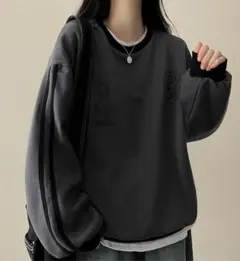 ラウンドネックトラックプリント配色スウェット