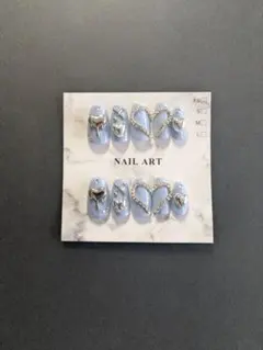 【特別価格】地雷系 ネイルチップ 水色 シルバー ハート【現品】
