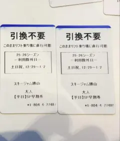 25-26シーズン スキー・ジャム勝山の大人用平日リフト券