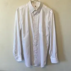 UNIQLO ホワイト①長袖ボタンダウンシャツ L ファインクロスオクスフォード