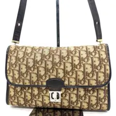 【美品】Dior ショルダー バッグ トロッター キャンバス レザー