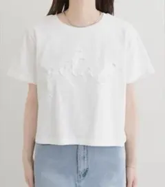 natural couture リボンテープ刺繍ロゴT ホワイト