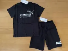 新品未使用 プーマ 上130下120 快適Tシャツ カモ・ロゴパンツ 黒 上下