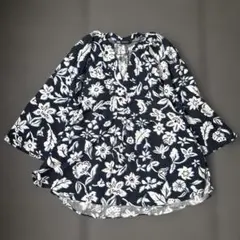【ZARA】ザラ 花柄 総柄 チュニック ブラウス Vネック M ブラックのサムネイル