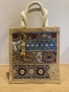 インド刺繍リボン ジュートバッグ A6