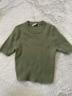 ZARA 半袖リブ編みセーター オリーブグリーン⭐️