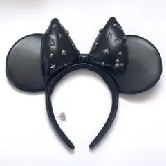 ブラック ミニー ディズニー カチューシャ スタッズ フェイクレザー