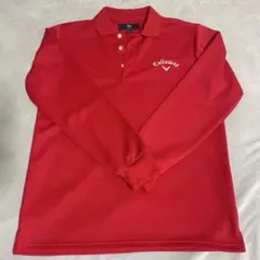 【美品】キャロウェイ X SERIES 長袖ポロシャツ L 刺繍ロゴ レッド 赤