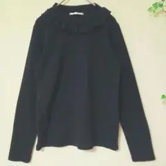 346【RETRO GIRL】ニットセーター　フリル　ブラック　黒　長袖（Ｍ）