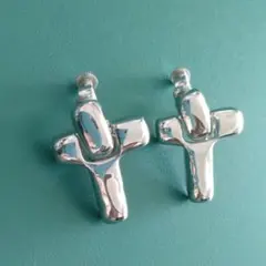 2WAYクロスデザイン イヤリング　シルバーカラー　ヴィンテージ
