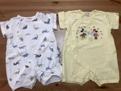 プティマイン　ロンパース 2枚セット 70 半袖 ミッキー 恐竜