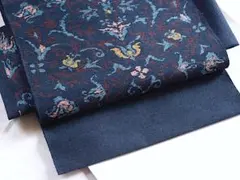 節紬八寸名古屋帯（大きな市松文）正絹美品 名古屋帯 紬 八寸 可愛い大きな花柄 帯 正絹 つ-111 ( 日本製 八