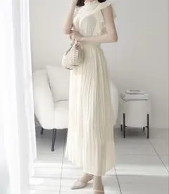 【MILY BILET】プリーツ加工シアーフリルワンピース