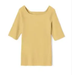 ボートネックリブニットトップス 半袖 イエロー