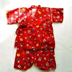 甚平 花火 風鈴 サイズ95 赤 セットアップ お祭り　法被