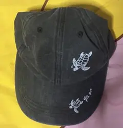 ウミガメ柄 キャップ 帽子 ブラック