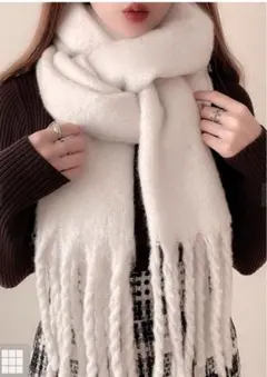 GRL起毛フェイクウールフリンジボリュームマフラー[fo1250]