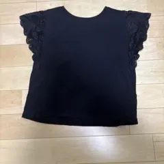 ブラック ノースリーブ シャツ　夏トップス　レース袖　coca