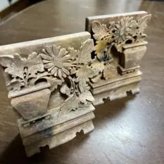 【アンティーク中国工芸】石彫刻 置物 2個セット