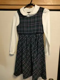 エニィファムセット　150　グリーンチェックワンピース 白ブラウス冠婚葬祭卒業式