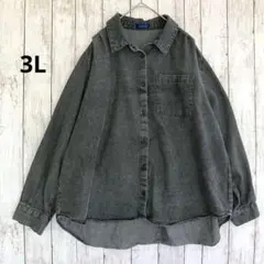 【Sweet Fleur】長袖 デニムシャツジャケット ブラック黒グレー　3Lのサムネイル