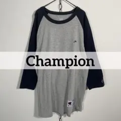 90sヴィンテージ Champion ロング丈 ラグランTシャツ グレーネイビーのサムネイル