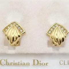 Dior シェルモチーフ イヤリング ゴールド ラインストーン