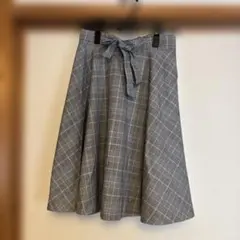 グレー系チェック フレアスカート ひざ丈