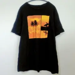 オールドネイビー 夕日ヤシの木 Tシャツ 丸首 半袖 L 黒 綿 夏 海のサムネイル