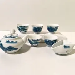 未使用 伊万里 畑萬陶苑 山水図鍋島焼 煎茶道具 急須 湯呑み 茶器揃 玉露