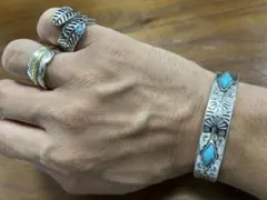 ターコイズブレスレット　リング　指輪　バングル　フェザー　インディアンジュエリー