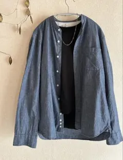 sale＊無印良品 綿バンドカラーシャツ　ダンガリーシャツ　羽織もの＊手洗い可